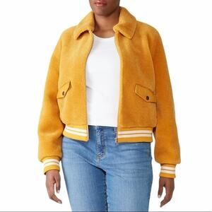 Samantha Sipos Mango Yellow Shearling Teddy Bomber Jacket Size Large